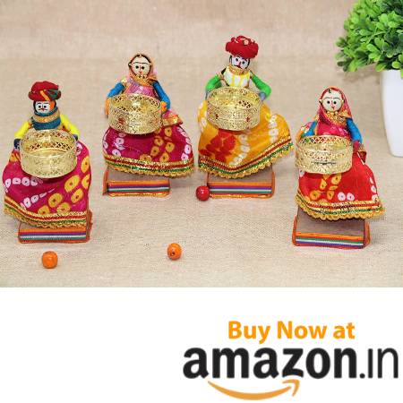 JH Gallery Rajasthani Standing Dolls Tealight Candle Holder