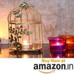 Webelkart Gold Colour Bird Cage Tea Light Holder with Flower Vine