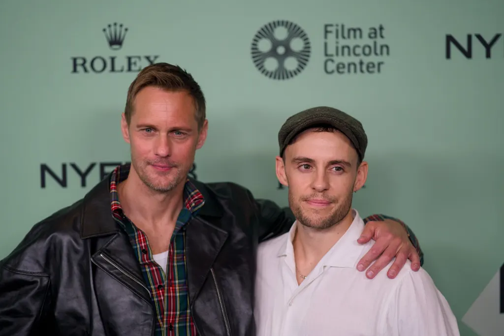Alexander Skarsgård with director Harry Lighton at the 2025 New York Film Festival for Pillion