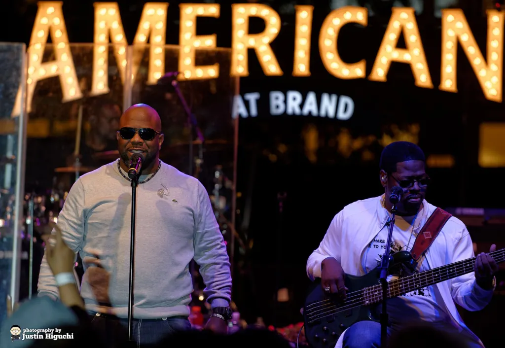 Boyz II Men performing live at The Americana at Brand in Glendale, California, in October 2014