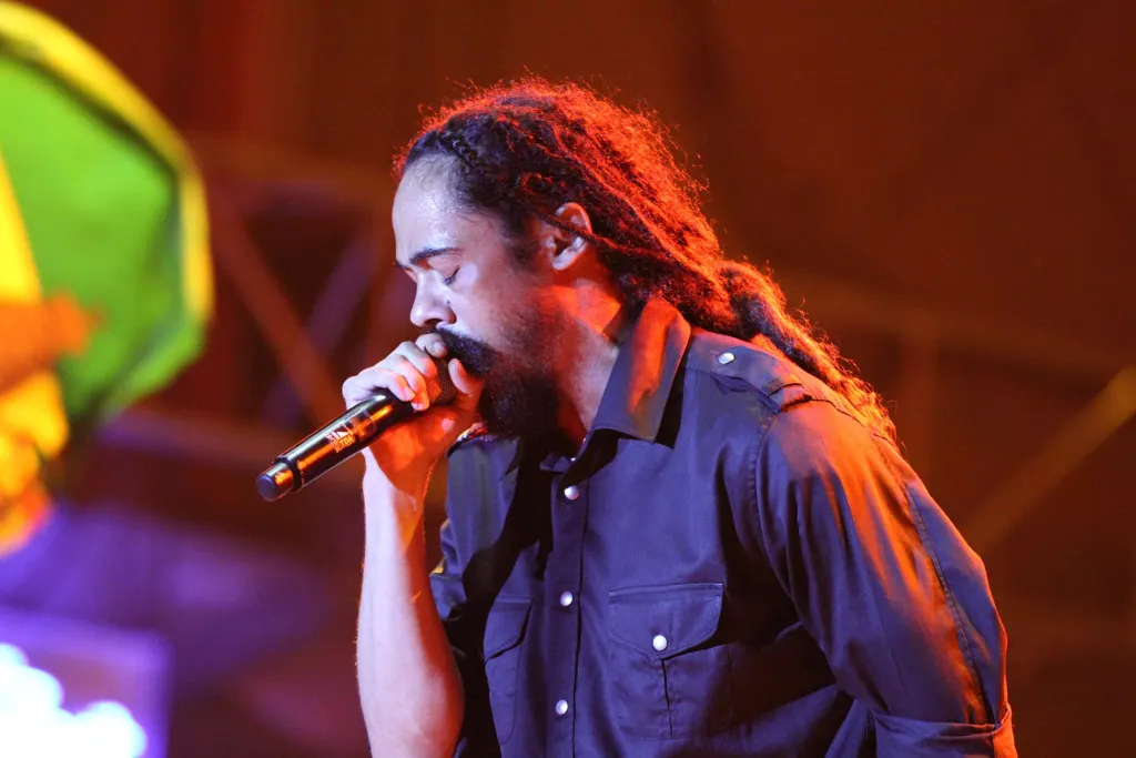 Damian Marley performing with his band on the red stage at the Summerjam festival in Cologne, Germany, in July 2015