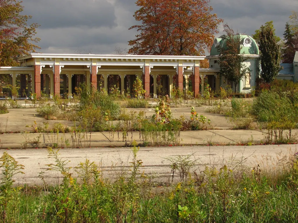 The disused entrance gate area of the closed Geauga Lake amusement park in Ohio, photographed in 2011