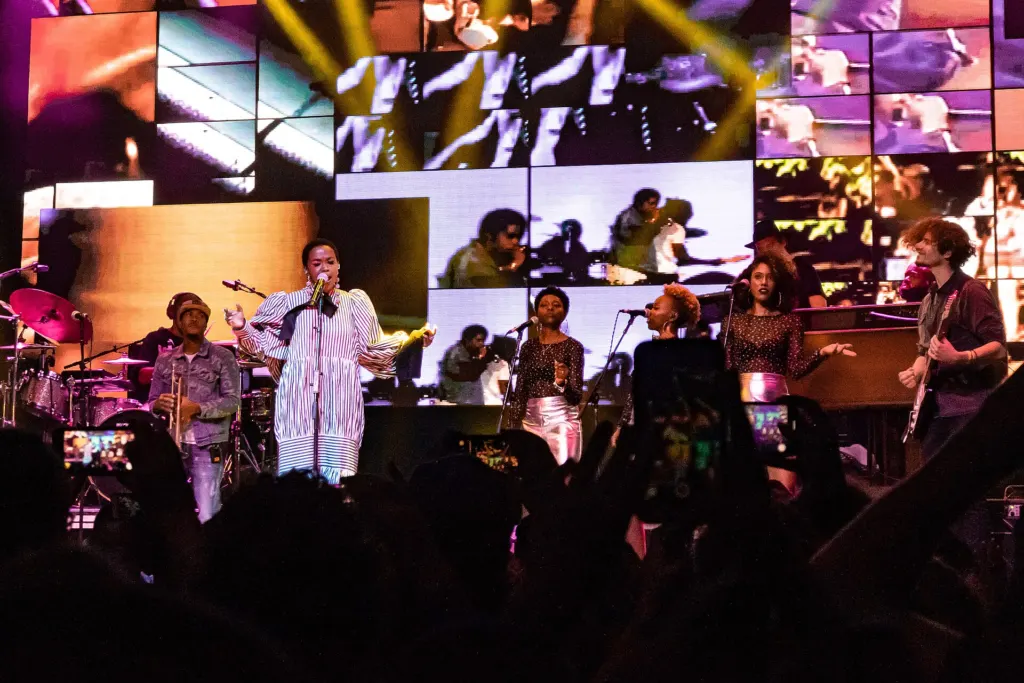 Lauryn Hill performing on stage at The Mayan theater in Los Angeles in October 2019
