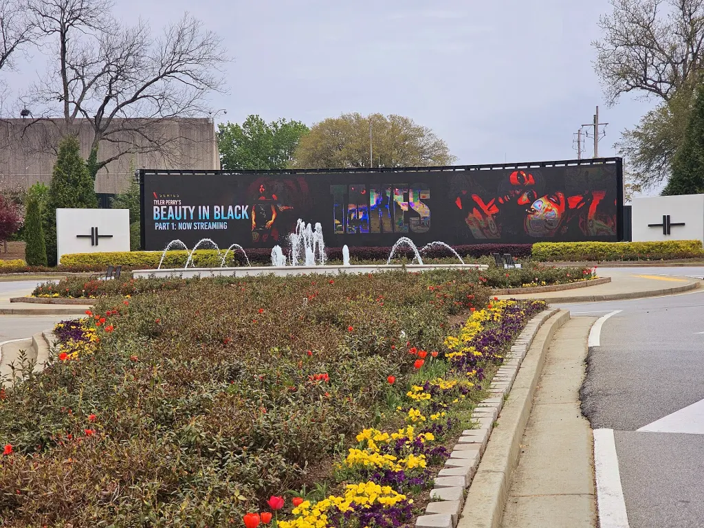 The entrance to Tyler Perry Studios on the former Fort McPherson Army base in southwest Atlanta