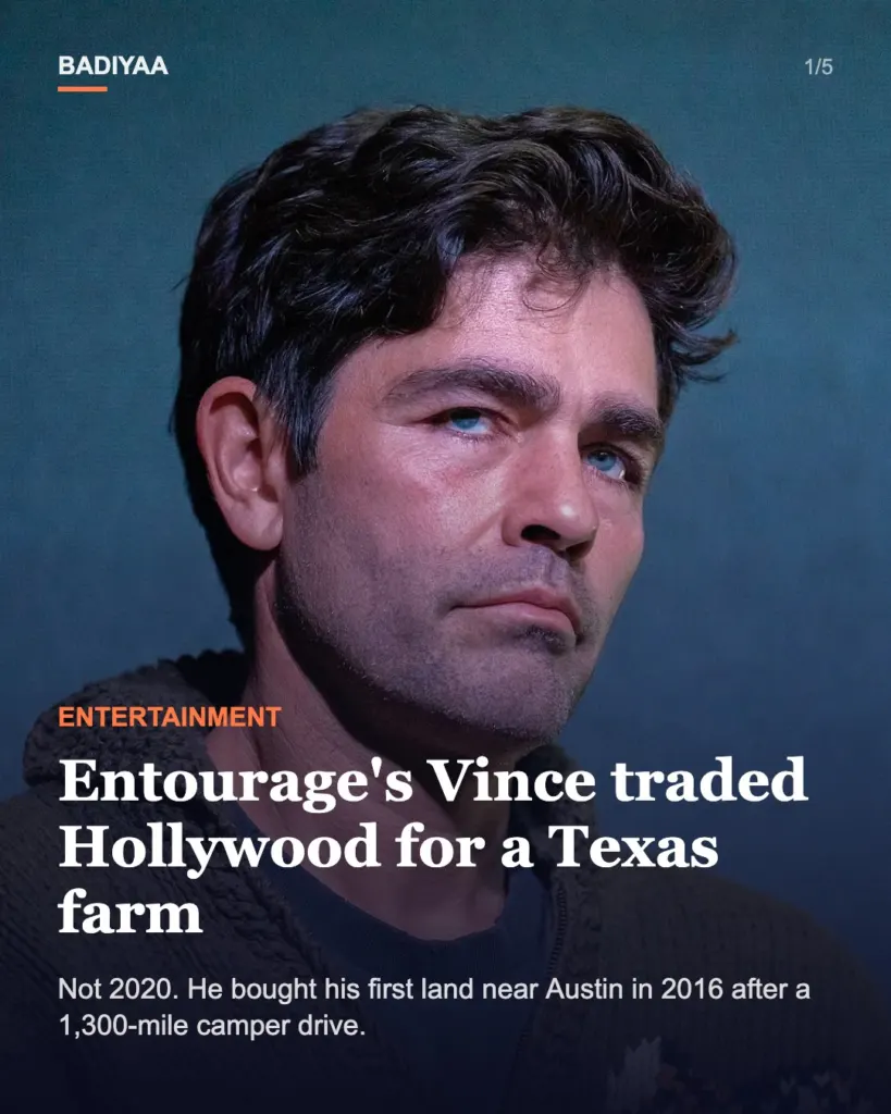 Slide 1 of 5: Adrian Grenier’s Texas farm move is trending again, but the Entourage star’s switch began in 2016