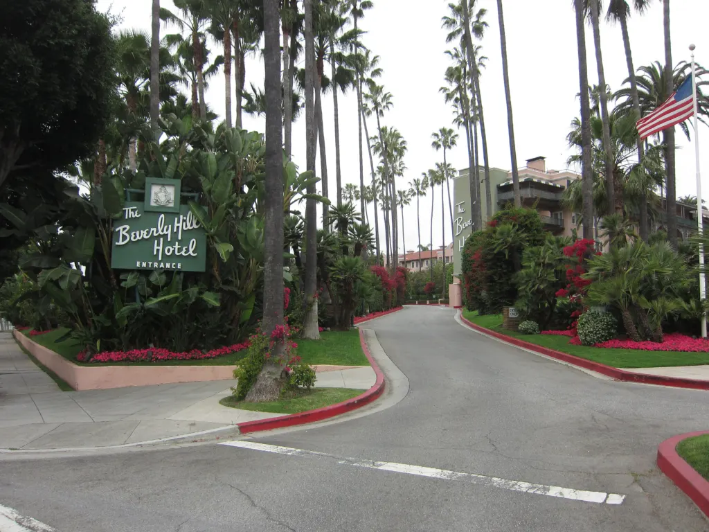 The Beverly Hills Hotel in Beverly Hills, California, photographed in 2013, near the Flats neighborhood where the house stands