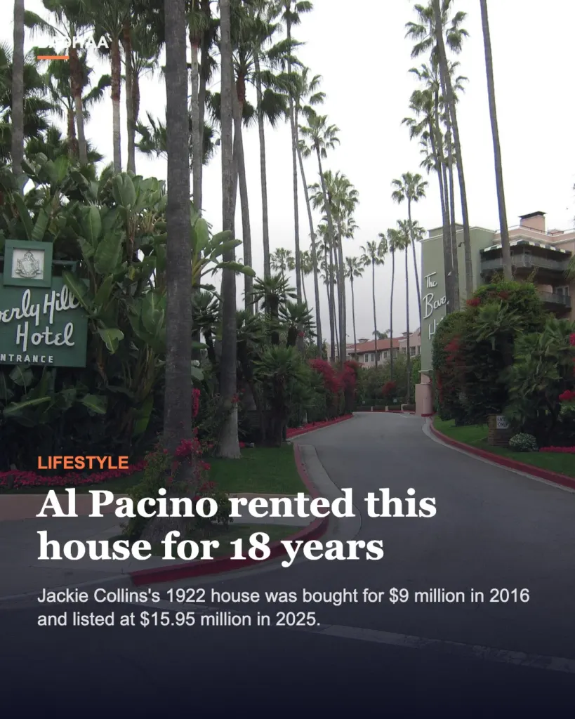 Slide 1 of 5: Al Pacino’s 18-year Beverly Hills rental, once Jackie Collins’s home, trends again with its $15.95M price tag
