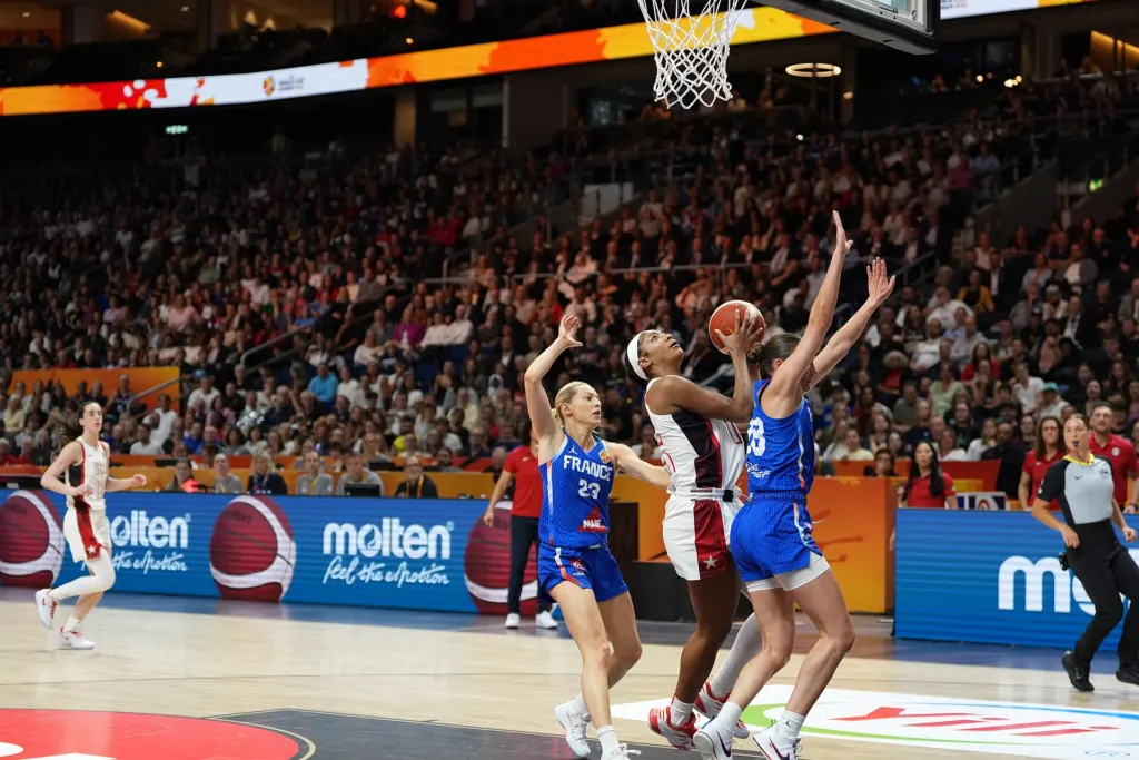 Angel Reese wearing No. 15 for the United States women's basketball team during a game in September 2026