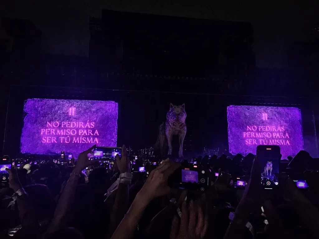 Shakira performing on stage at Atanasio Girardot stadium in Medellín, Colombia, on April 13, 2025, during her Las Mujeres Ya No Lloran tour