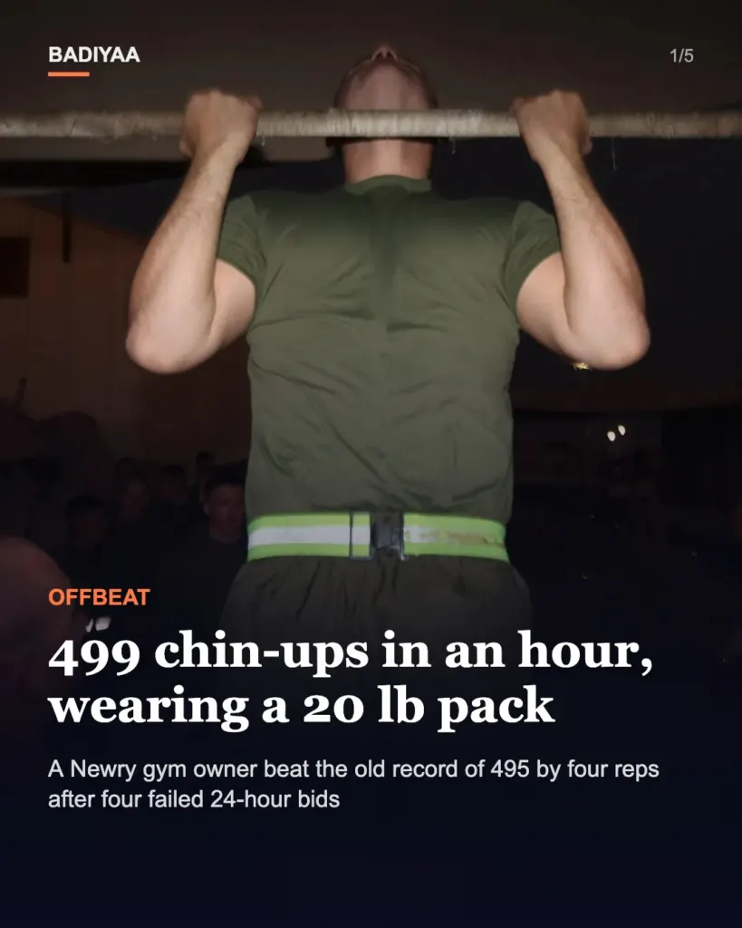 Slide 1 of 5: Northern Ireland gym owner’s 499 weighted chin-ups in one hour earn a Guinness World Record