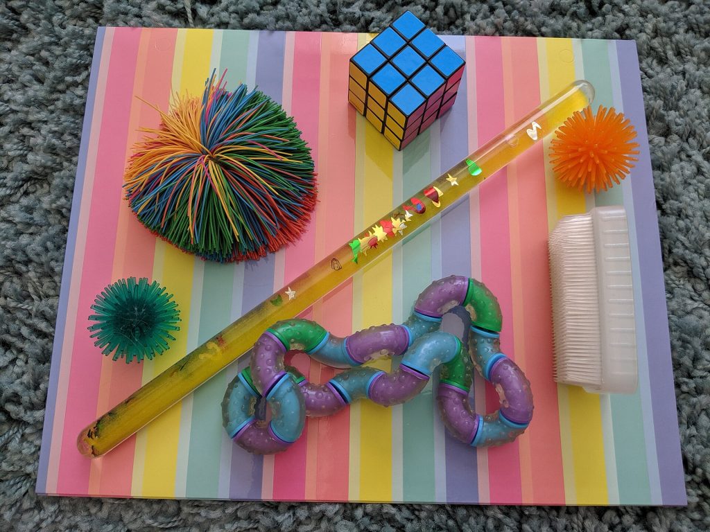 An assortment of colourful fidget toys