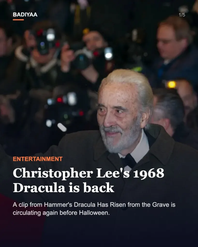Slide 1 of 5: Christopher Lee’s 1968 Dracula Has Risen from the Grave trends again on YouTube ahead of Halloween