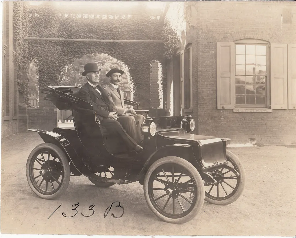Thomas Edison in a Baker electric automobile