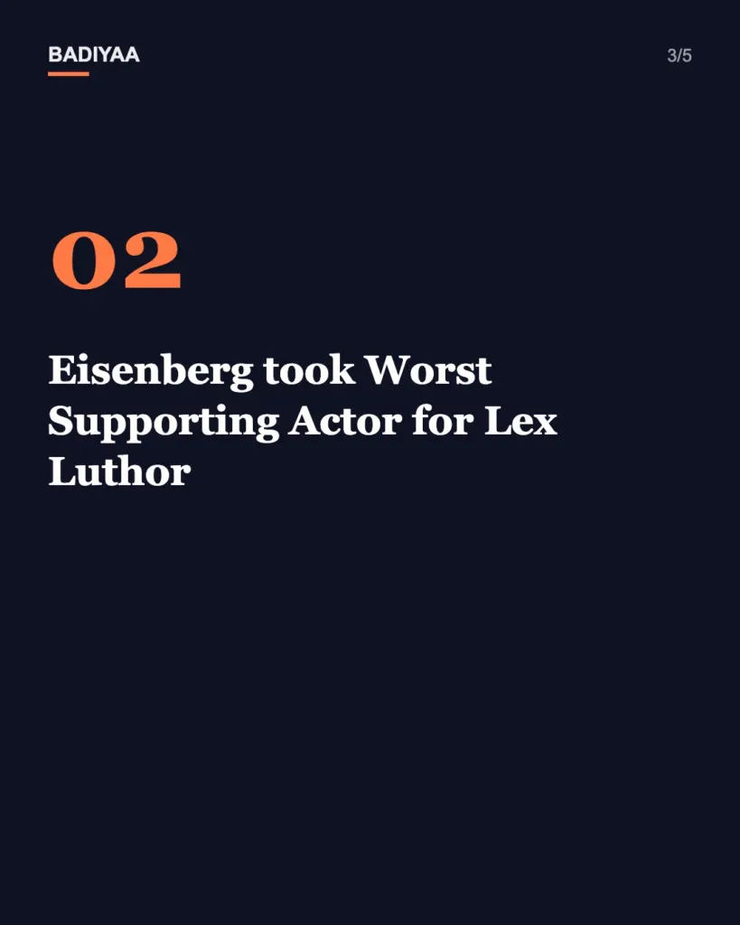 Slide 3 of 5: Jesse Eisenberg says his Batman v Superman Razzie cost him studio roles and pushed him to direct