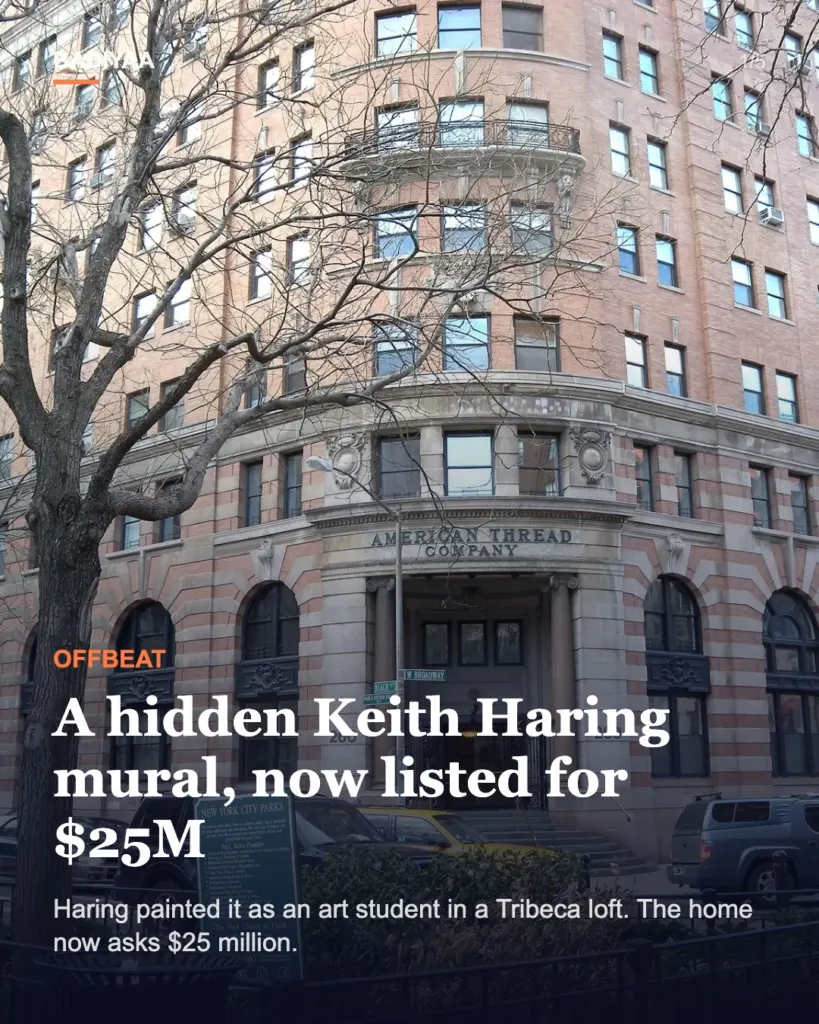 Slide 1 of 5: Tribeca loft with a student-era Keith Haring mural asks $25 million, up from $6.5 million in 2021