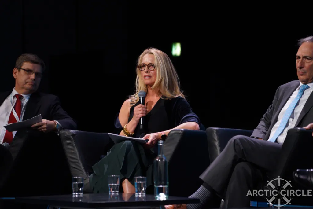 Laurene Powell Jobs, founder of Emerson Collective, on stage at the Arctic Circle 2017 gathering in October 2017