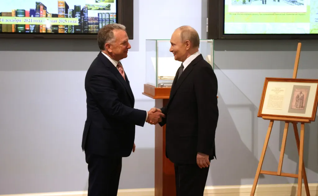 Vladimir Putin and US envoy Steve Witkoff at an earlier meeting, on April 11, 2025