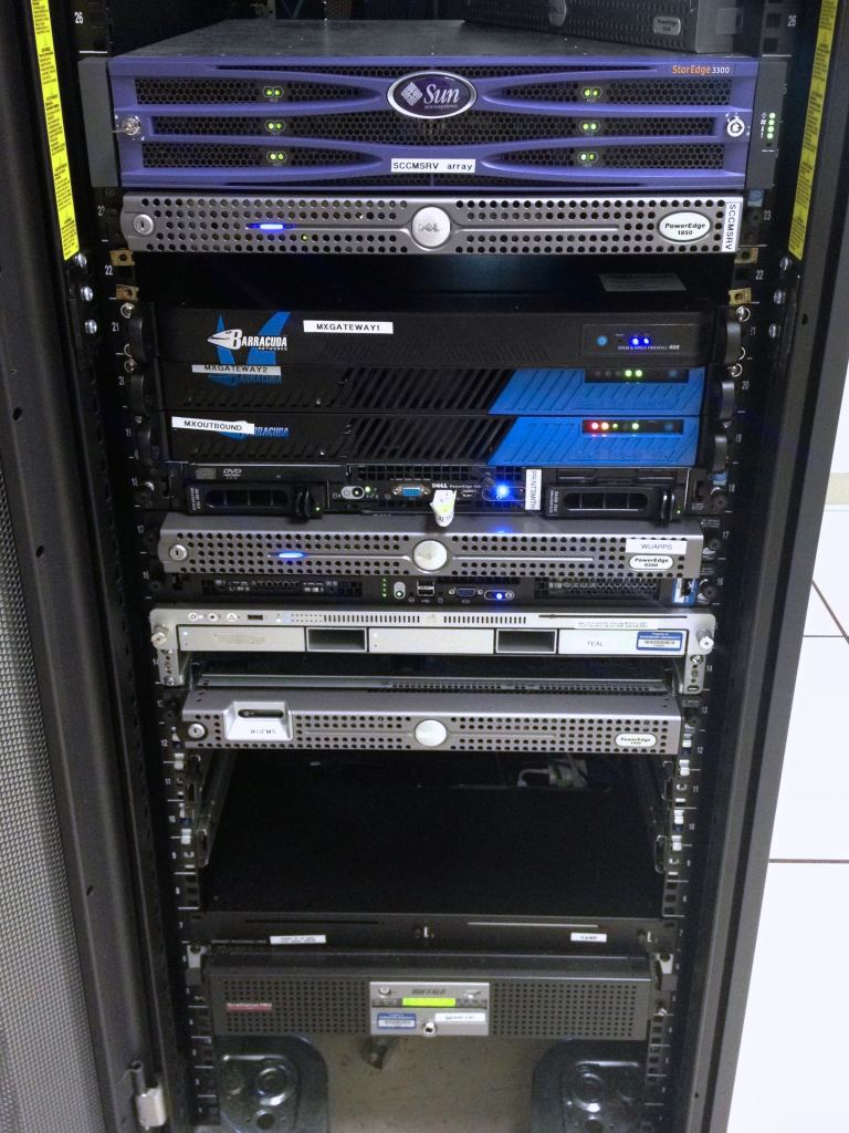 Most every data center has a rack where the random stuff goes. This is ours. These are the SCCM server (and database storage), our three spa