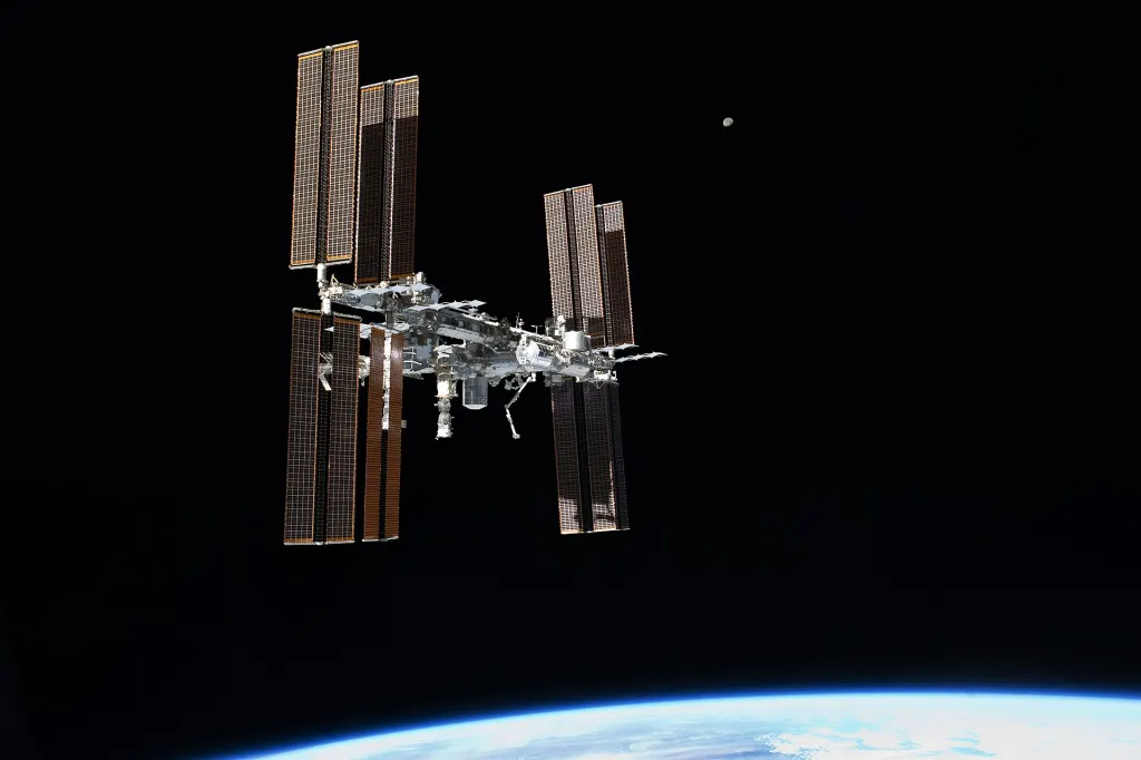 The International Space Station in low Earth orbit above the Earth
