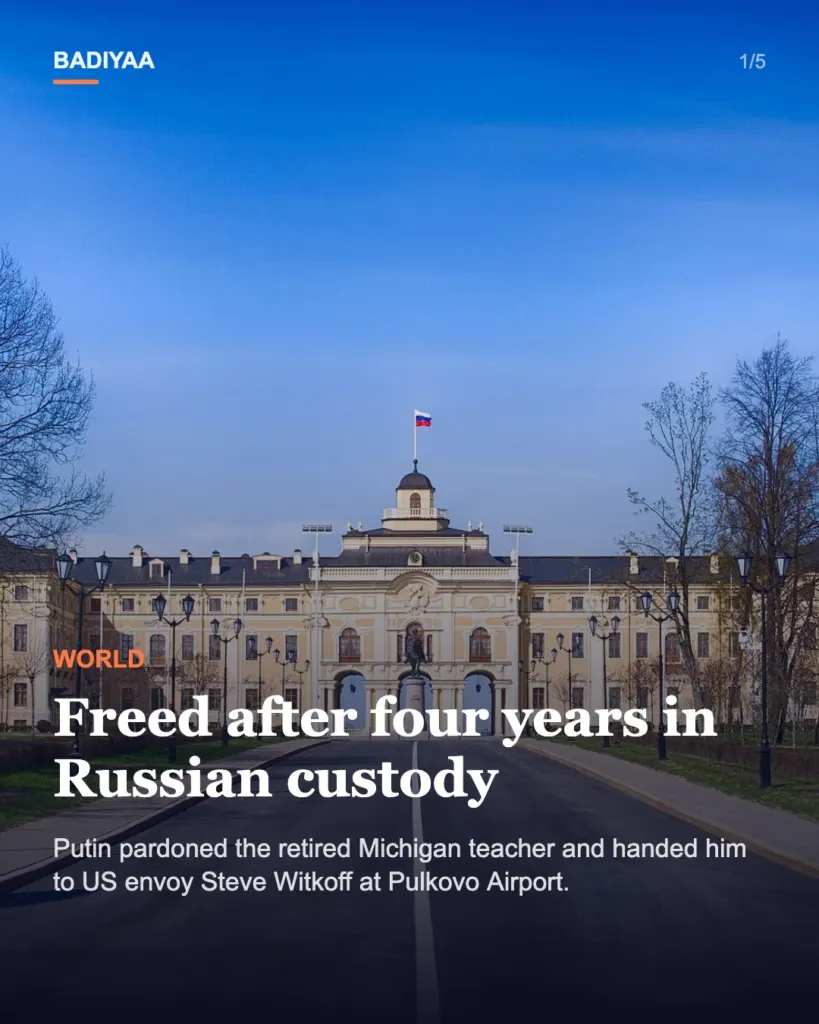 Slide 1 of 5: Russia frees American teacher Stephen Hubbard in St. Petersburg as Trump says no swap was needed