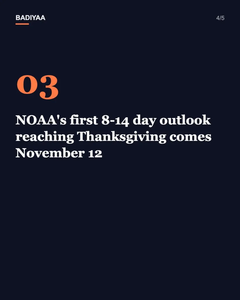 Slide 4 of 5: Almanacs call for Thanksgiving snow in the Upper Midwest; NOAA’s November outlook leans warm there