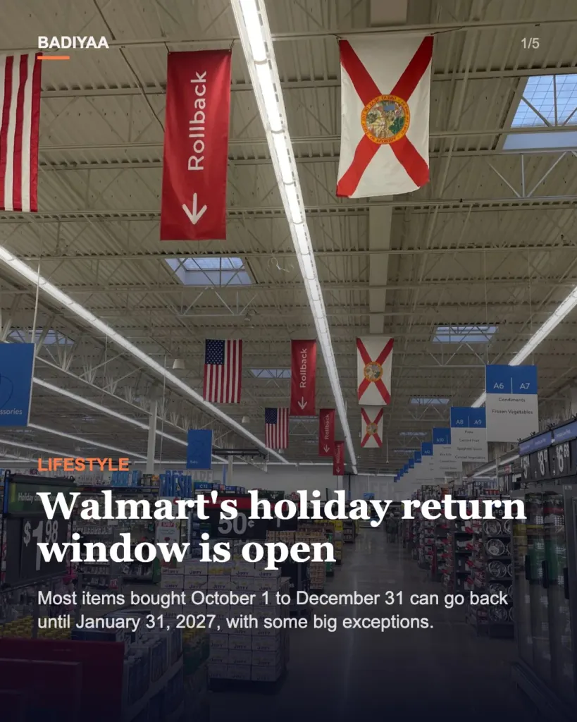 Slide 1 of 5: Walmart’s US holiday return window is open: most buys from October 1 can go back until January 31
