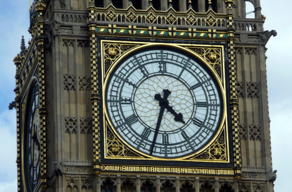 The clock tower of the Houses of Parliament, London