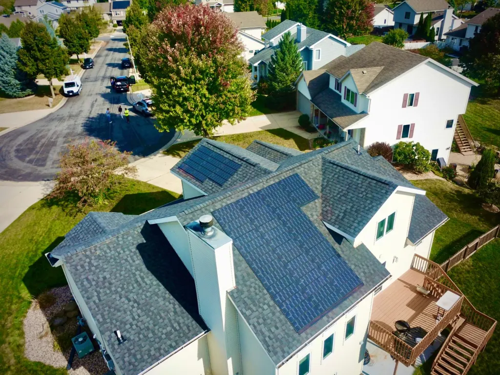 A house roof fitted with solar shingles