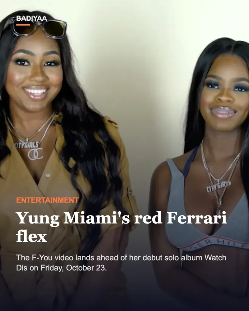 Slide 1 of 5: Yung Miami’s red-Ferrari F-You video sets up her debut solo album Watch Dis, due Friday, October 23