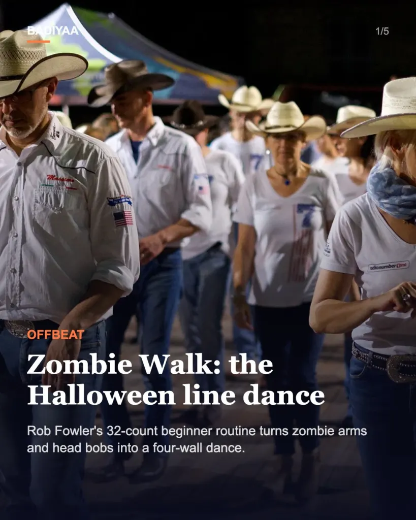Slide 1 of 5: Zombie Walk, a Halloween line dance by Spain-based Rob Fowler, spreads through YouTube teach videos